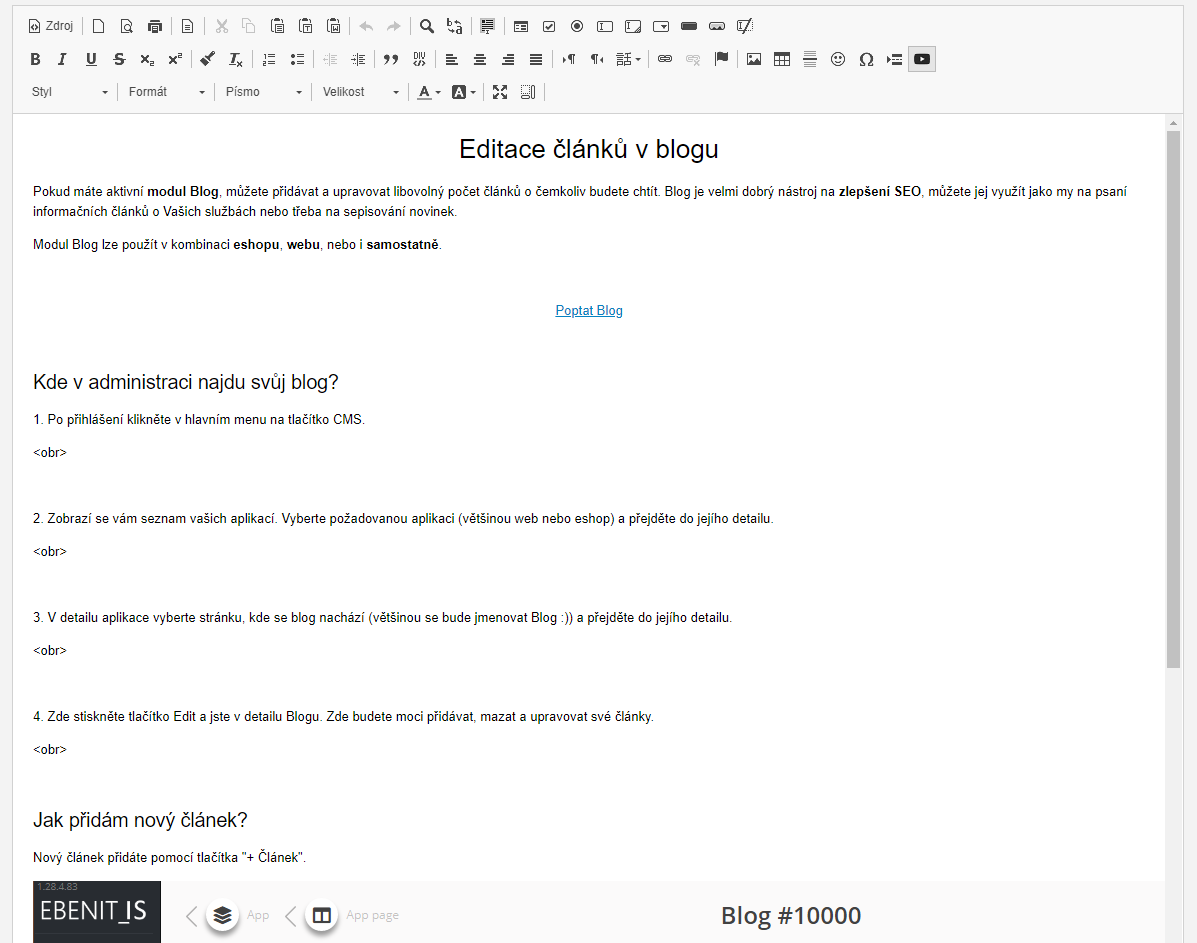 Blog - editace textu článku